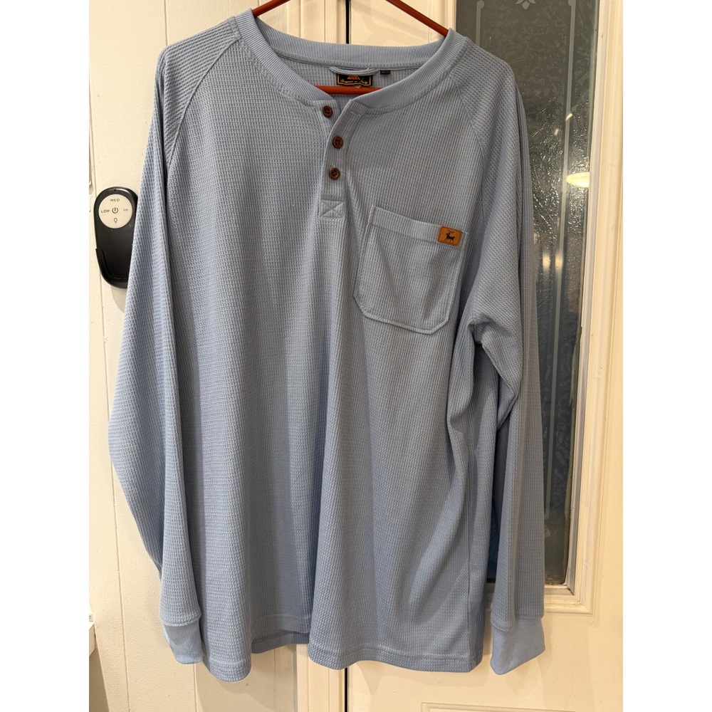 Real Essentials Mens Waffle Knit Henley Long Sleeve Shirt Light Blue Pocket XL